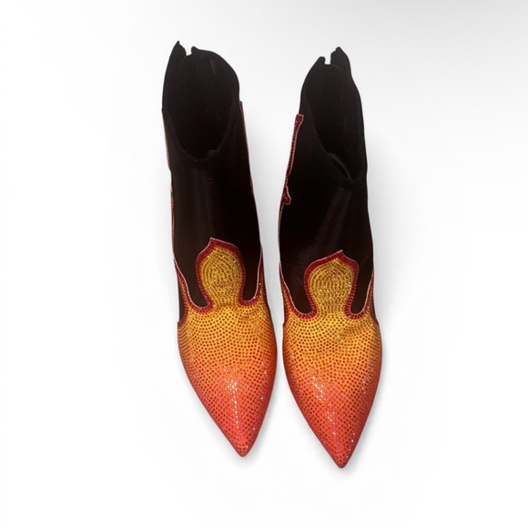 Thalia Sodi Brand New! Black and Yellow Flame Heeled Boots size 9.5 sparky - Picture 3 of 7